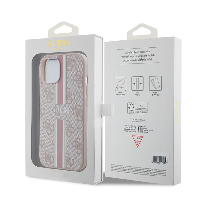 Guess iPhone 15 Back Cover Case - 4G Gestreept Ontwerp | Stijlvolle Bescherming