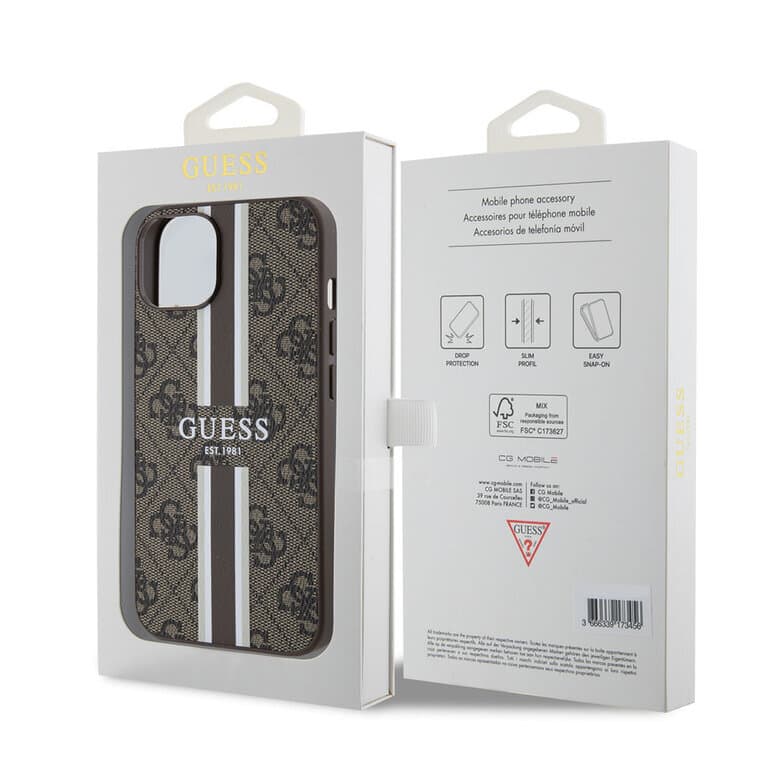 Guess iPhone 15 Back Cover Case - 4G Gestreept Ontwerp | Stijlvolle Bescherming