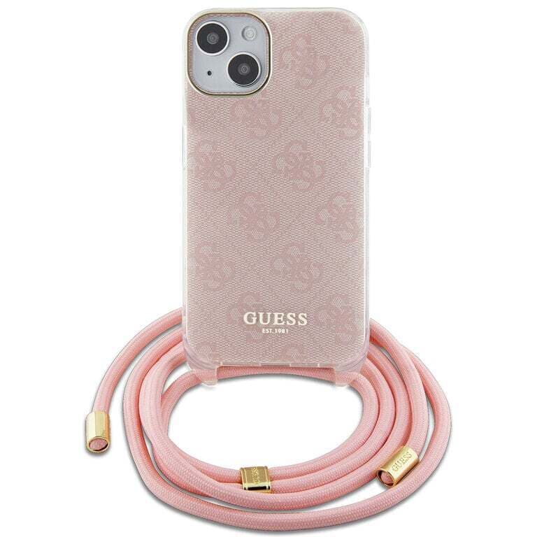 Guess iPhone 15 Back Cover Case - Crossbody Cord - 4G Print | Stijlvolle Bescherming