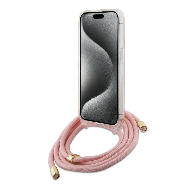 Guess iPhone 15 Back Cover Case - Crossbody Cord - 4G Print | Stijlvolle Bescherming