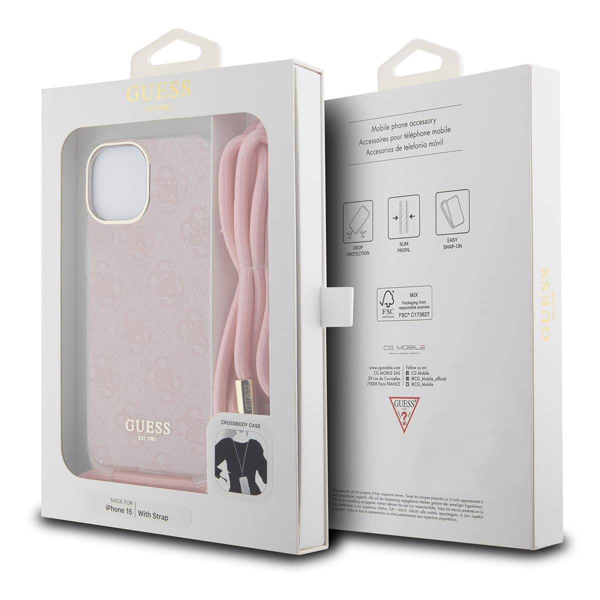 Guess iPhone 15 Back Cover Case - Crossbody Cord - 4G Print | Stijlvolle Bescherming