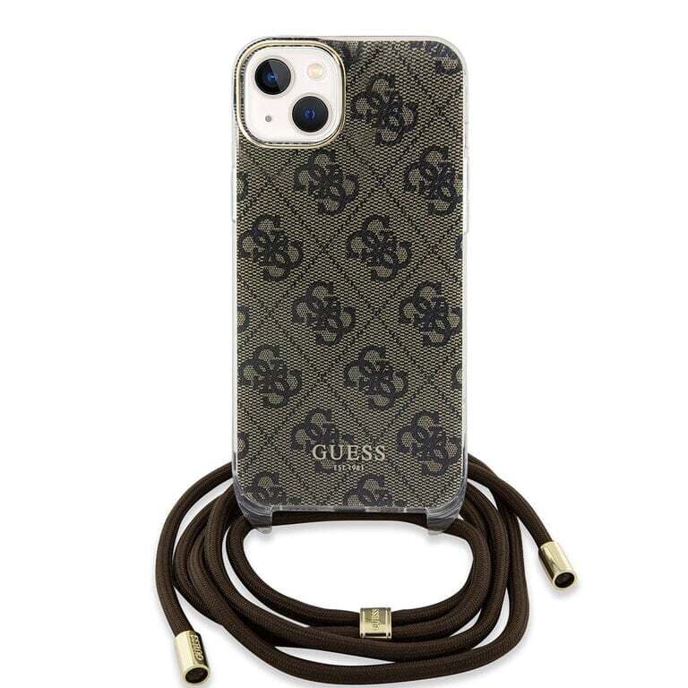 Guess iPhone 15 Back Cover Case - Crossbody Cord - 4G Print | Stijlvolle Bescherming