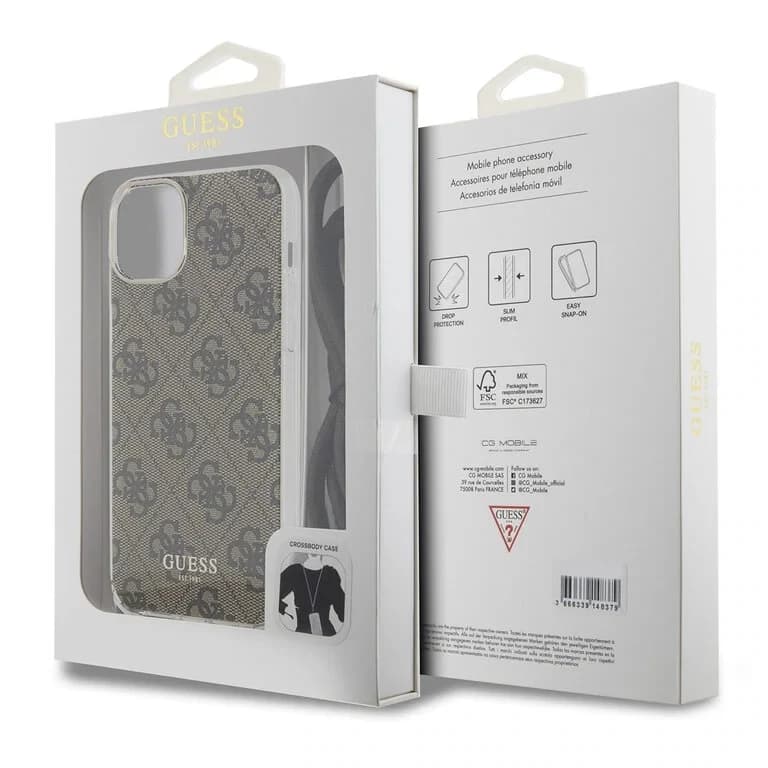 Guess iPhone 15 Back Cover Case - Crossbody Cord - 4G Print | Stijlvolle Bescherming