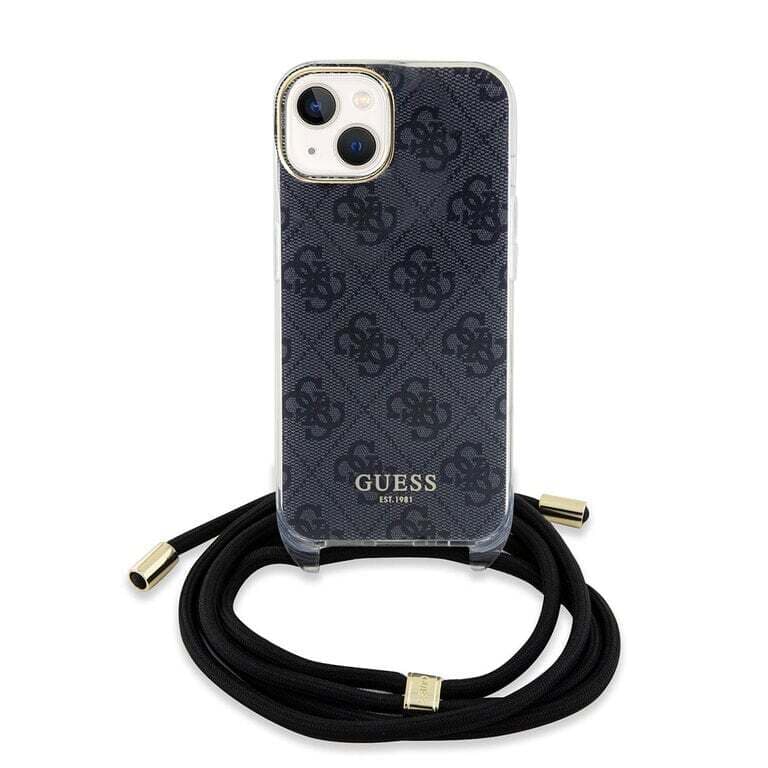 Guess iPhone 15 Back Cover Case - Crossbody Cord - 4G Print | Stijlvolle Bescherming