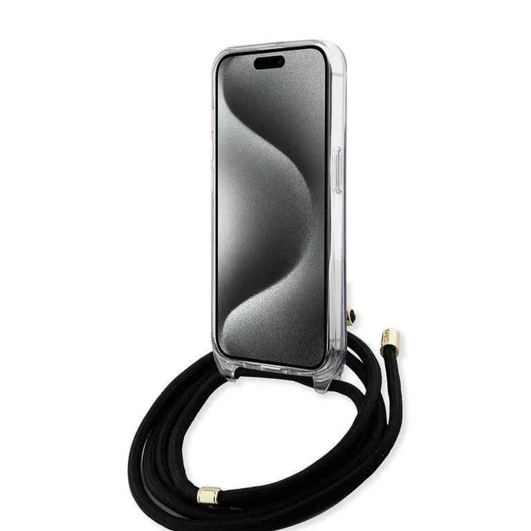 Guess iPhone 15 Back Cover Case - Crossbody Cord - 4G Print | Stijlvolle Bescherming