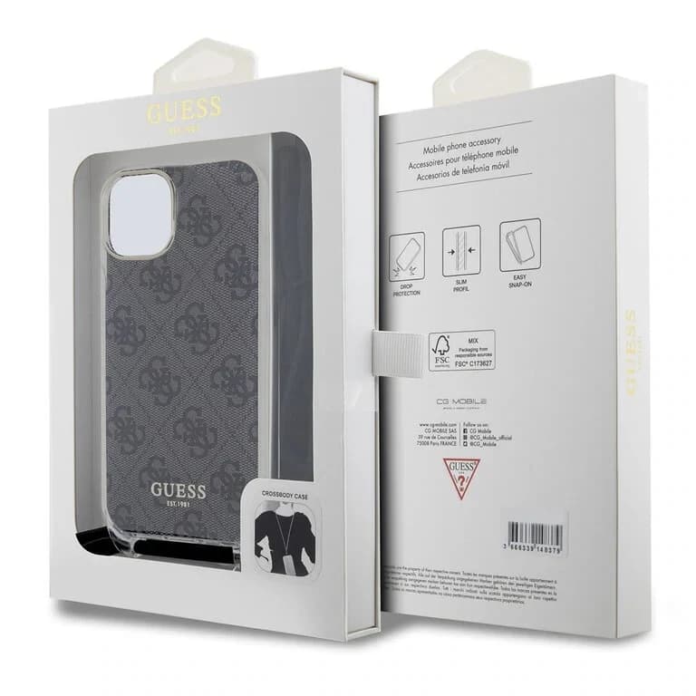 Guess iPhone 15 Back Cover Case - Crossbody Cord - 4G Print | Stijlvolle Bescherming
