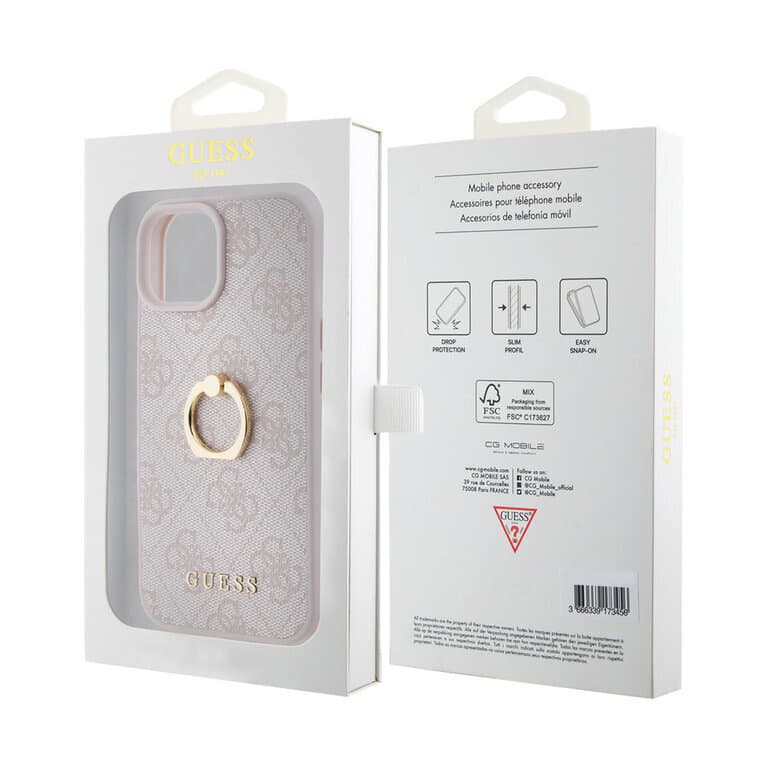 Guess iPhone 15 Hardcase 4G met Ring Houder | Stijlvolle Bescherming