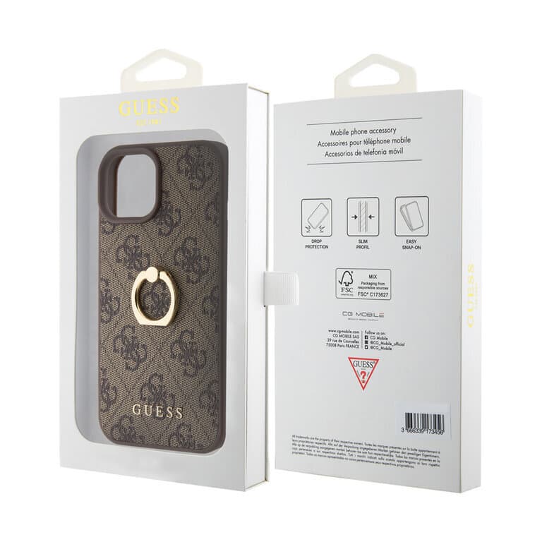Guess iPhone 15 Hardcase 4G met Ring Houder | Stijlvolle Bescherming
