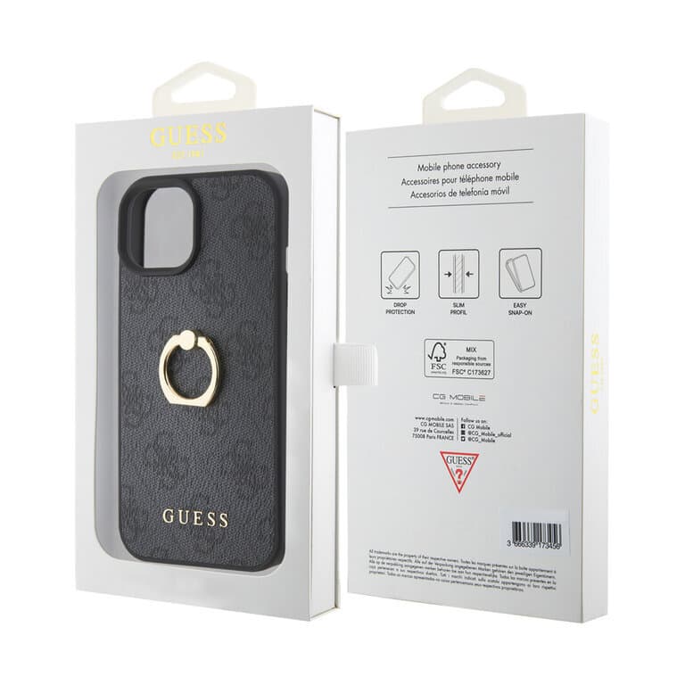 Guess iPhone 15 Hardcase 4G met Ring Houder | Stijlvolle Bescherming