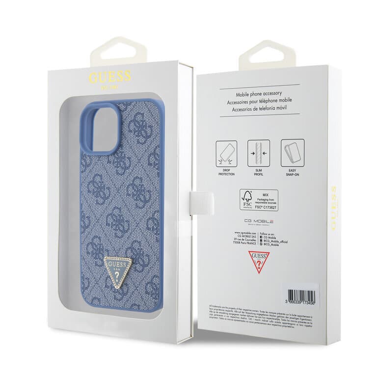 Guess iPhone 15 Hardcase 4G Driehoek Strass | Stijlvolle Bescherming