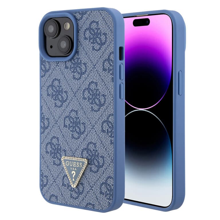 Guess iPhone 15 Hardcase 4G Driehoek Strass | Stijlvolle Bescherming
