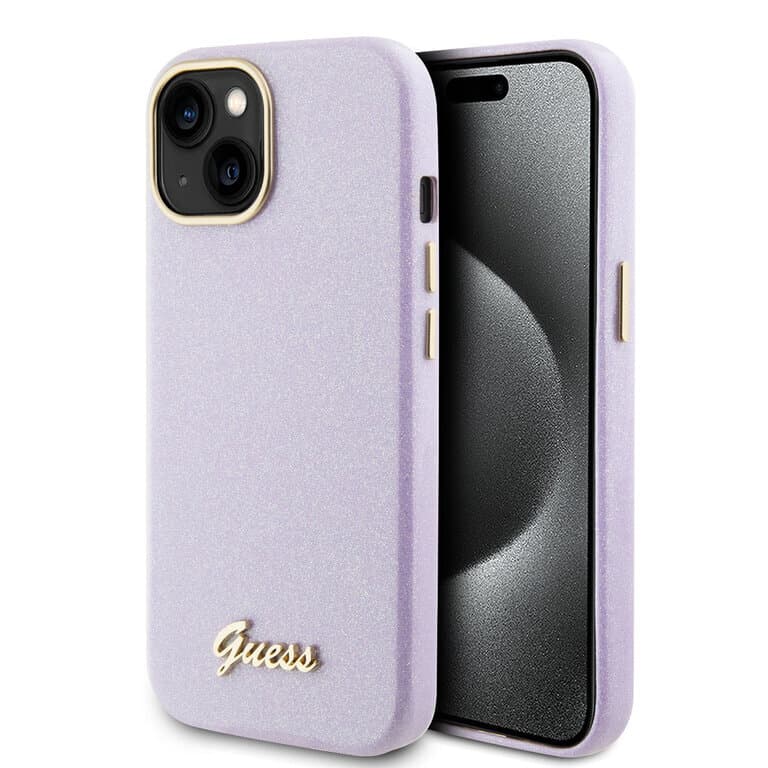 Guess iPhone 15 TPU Back Cover - Glitter Glossy Script
