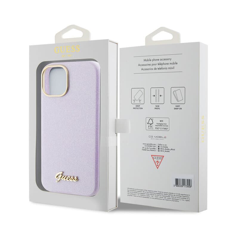 Guess iPhone 15 TPU Back Cover - Glitter Glossy Script