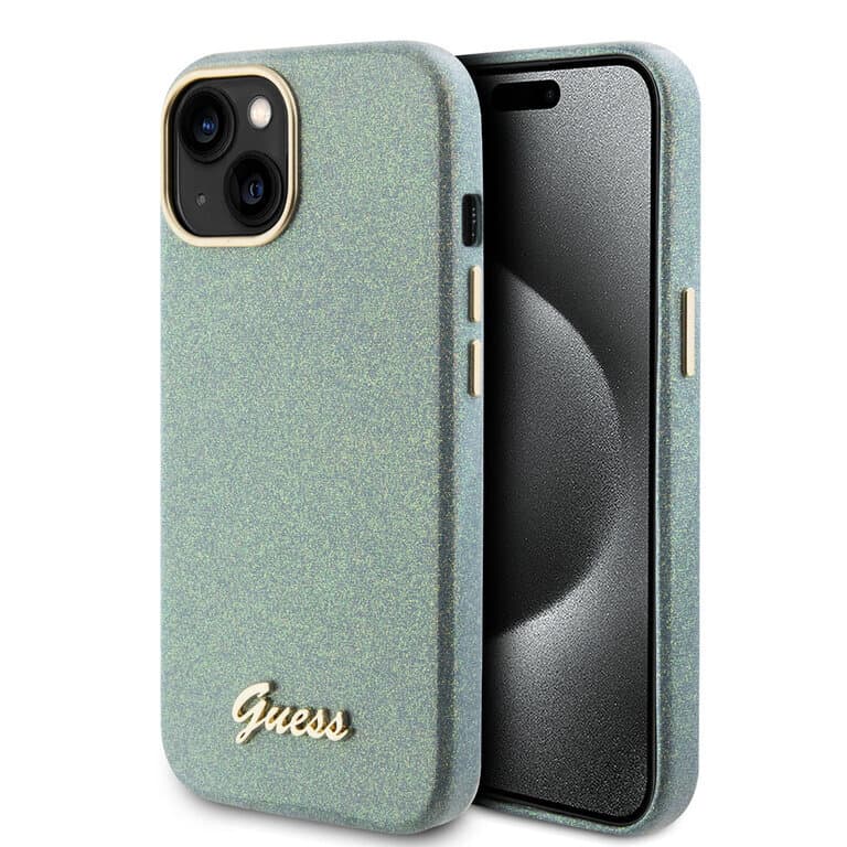Guess iPhone 15 TPU Back Cover - Glitter Glossy Script