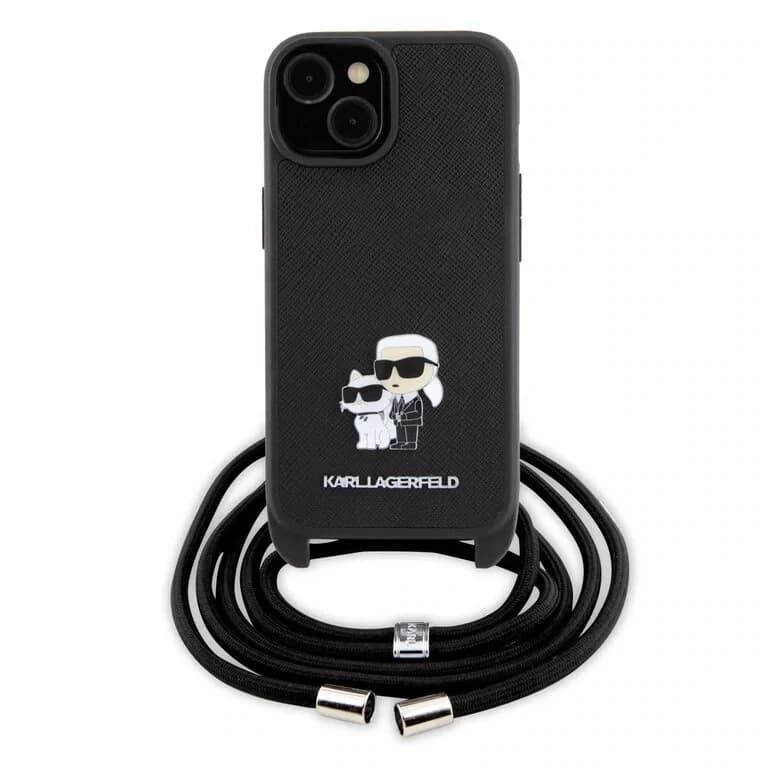 Karl Lagerfeld iPhone 15 Case | TPU Hardcase Saffiano Ikonik Metal Pin - Crossbody