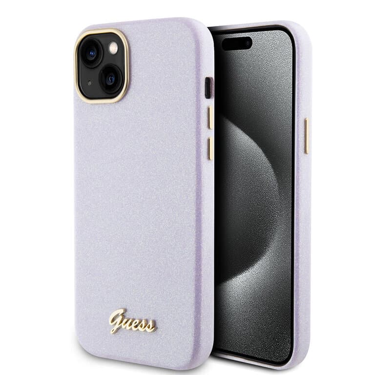 Guess iPhone 15 Plus TPU Back Cover - Glitter Glossy Script
