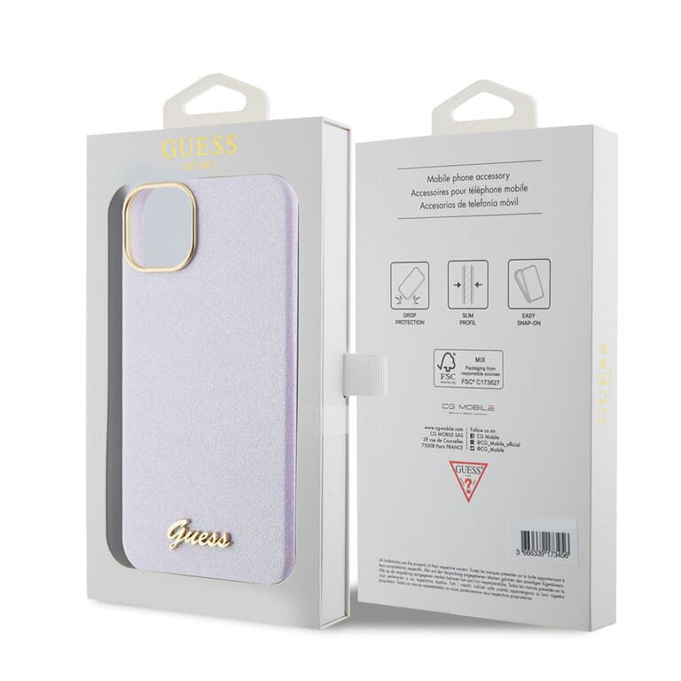 Guess iPhone 15 Plus TPU Back Cover - Glitter Glossy Script