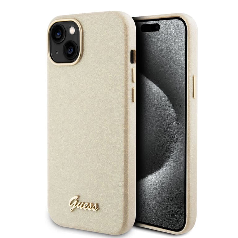 Guess iPhone 15 Plus TPU Back Cover - Glitter Glossy Script
