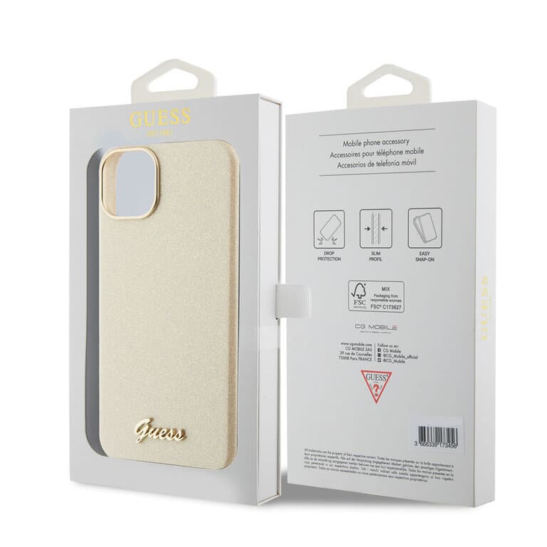 Guess iPhone 15 Plus TPU Back Cover - Glitter Glossy Script