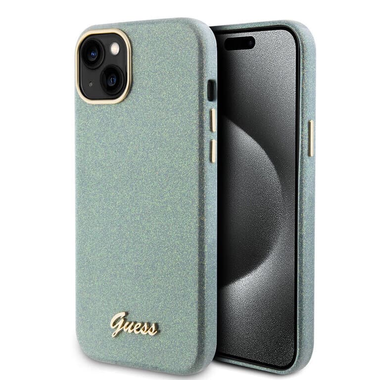 Guess iPhone 15 Plus TPU Back Cover - Glitter Glossy Script