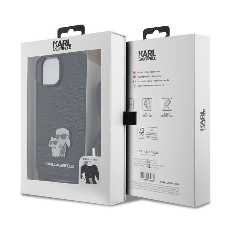 Karl Lagerfeld iPhone 15 Plus TPU Hardcase | Saffiano | Ikonik Metal Pin | Crossbody