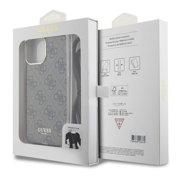 Guess iPhone 15 Pro Back cover case - Crossbody cord - 4G print