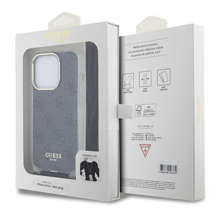 Guess iPhone 15 Pro Back cover case - Crossbody cord - 4G print
