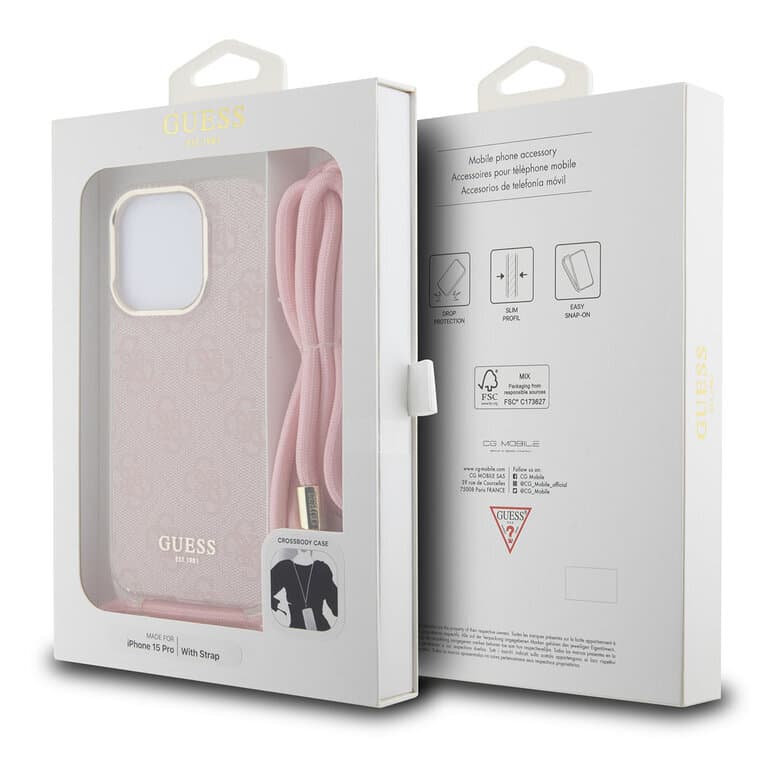 Guess iPhone 15 Pro Back cover case - Crossbody cord - 4G print