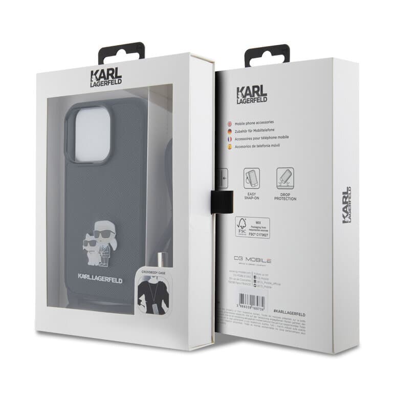Karl Lagerfeld iPhone 15 Pro Case | Saffiano + Crossbody Strap