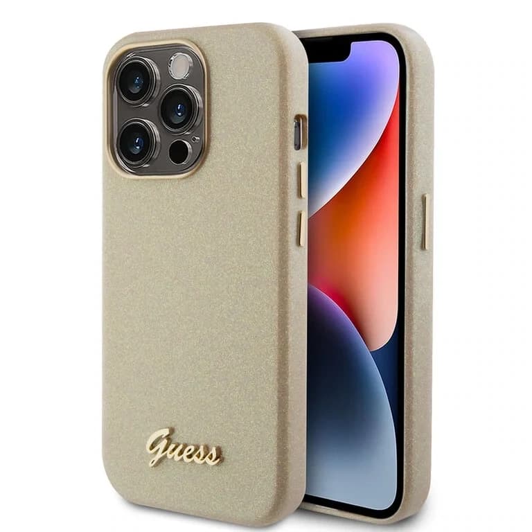 Guess iPhone 15 Pro TPU Back Cover - Glitter Glossy Script
