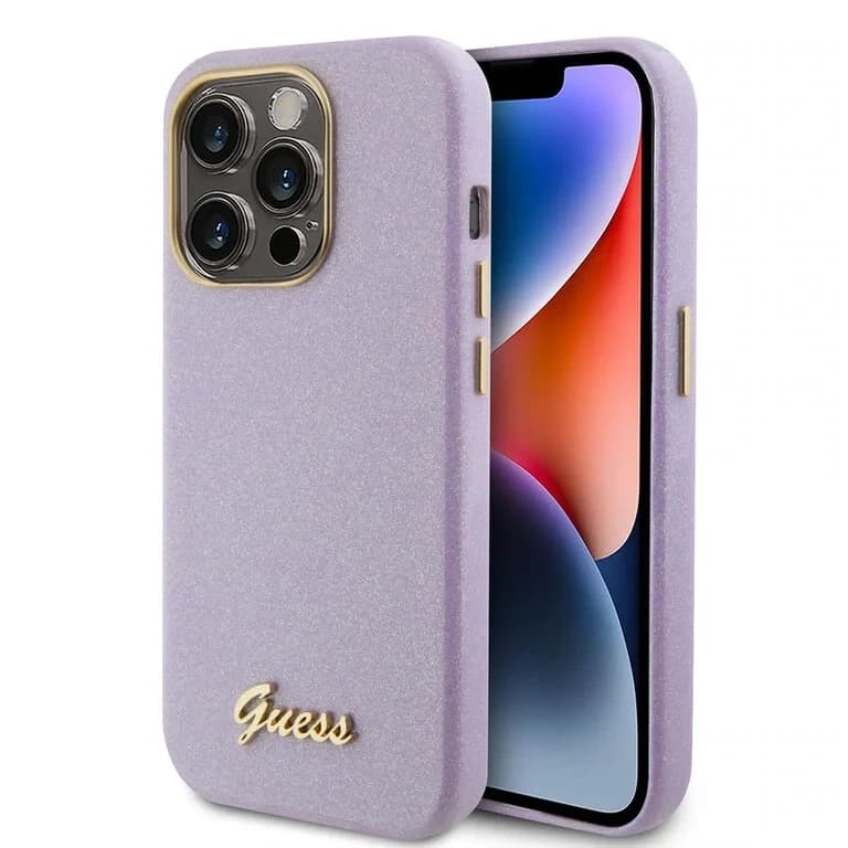 Guess iPhone 15 Pro TPU Back Cover - Glitter Glossy Script