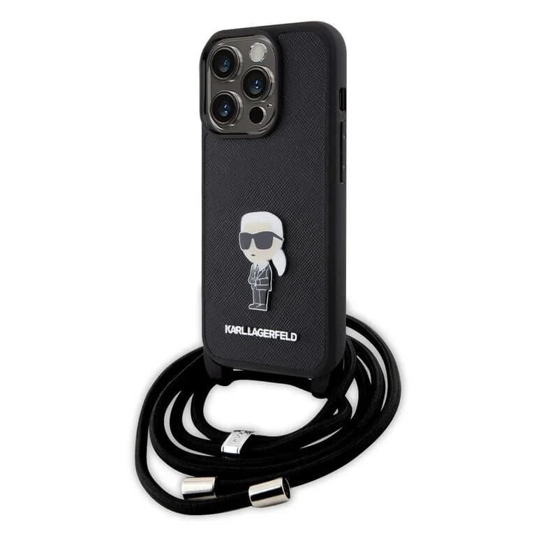 Karl Lagerfeld iPhone 15 Pro | Hardcase |  Saffiano & Ikonik Metal Pin |  Crossbody