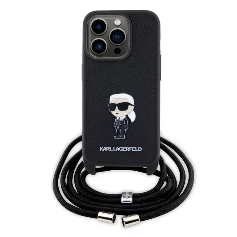 Karl Lagerfeld iPhone 15 Pro | Hardcase |  Saffiano & Ikonik Metal Pin |  Crossbody
