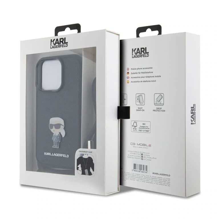 Karl Lagerfeld iPhone 15 Pro | Hardcase |  Saffiano & Ikonik Metal Pin |  Crossbody