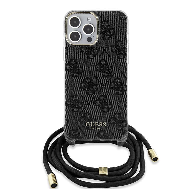 Guess iPhone 15 Pro Max Back Cover Case Crossbody Cord 4G Print | Stylish Protection