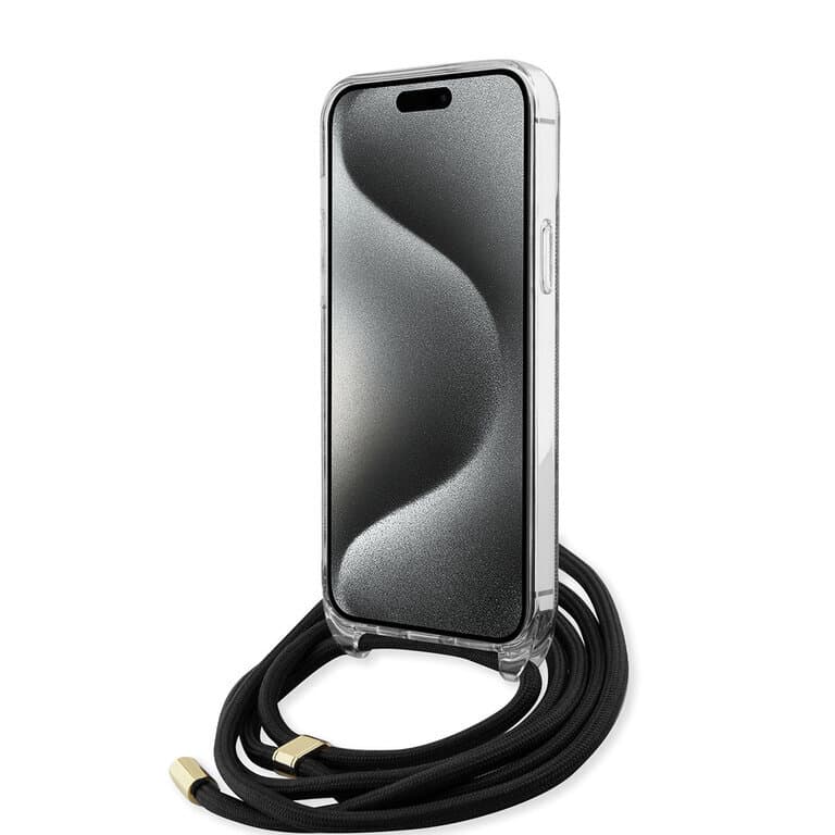 Guess iPhone 15 Pro Max Back Cover Case Crossbody Cord 4G Print | Stylish Protection