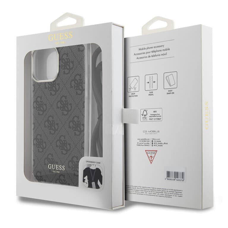 Guess iPhone 15 Pro Max Back Cover Case Crossbody Cord 4G Print | Stylish Protection