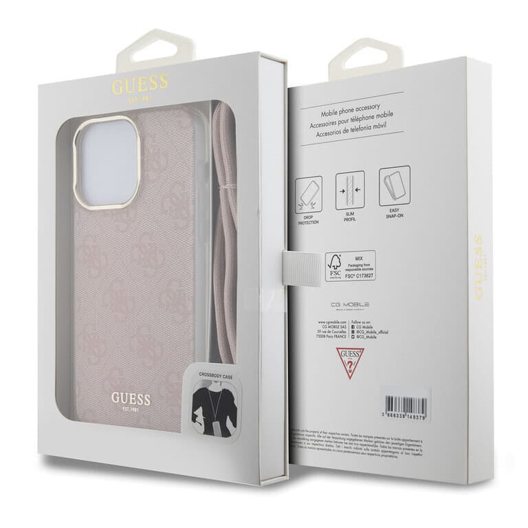 Guess iPhone 15 Pro Max Back Cover Case Crossbody Cord 4G Print | Stylish Protection