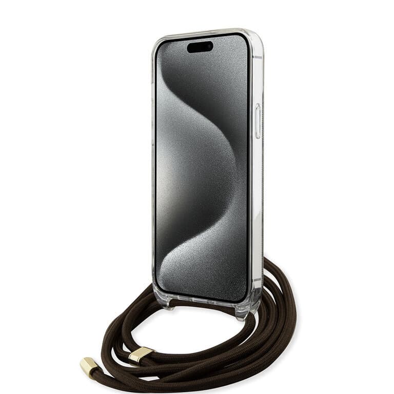 Guess iPhone 15 Pro Max Back Cover Case Crossbody Cord 4G Print | Stylish Protection