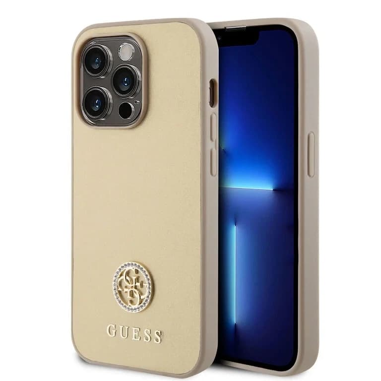 Guess iPhone 15 Pro Max Hardcase - Metaal Logo Strass