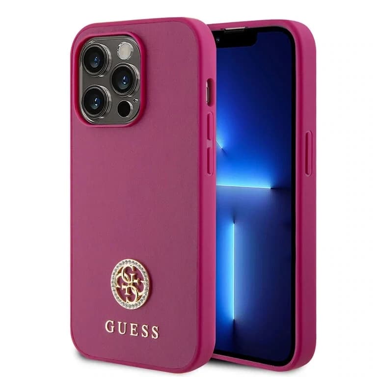 Guess iPhone 15 Pro Max Hardcase - Metaal Logo Strass