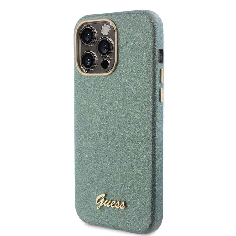 Guess iPhone 15 Pro Max TPU Achtercover - Glitter Glanzend Script