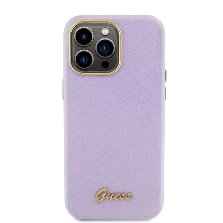 Guess iPhone 15 Pro Max TPU Achtercover - Glitter Glanzend Script