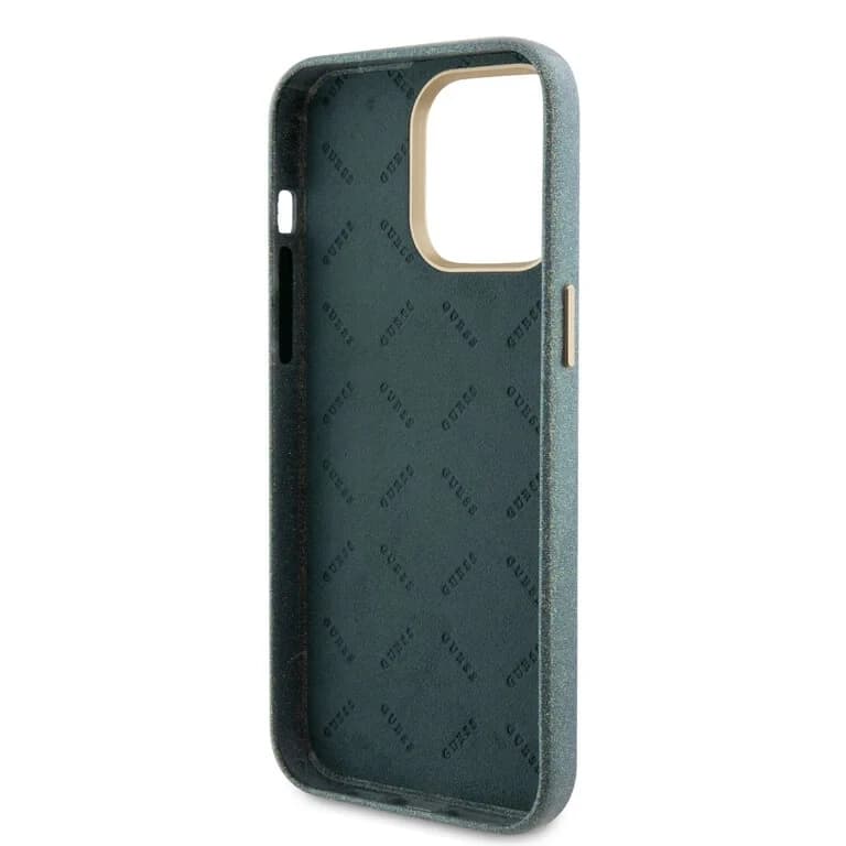 Guess iPhone 15 Pro Max TPU Achtercover - Glitter Glanzend Script