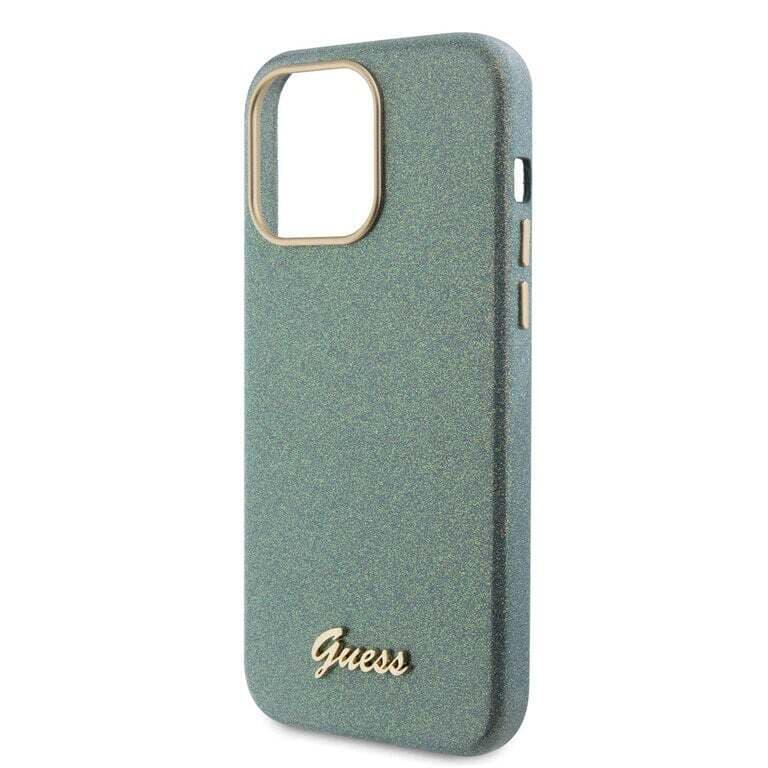 Guess iPhone 15 Pro Max TPU Achtercover - Glitter Glanzend Script