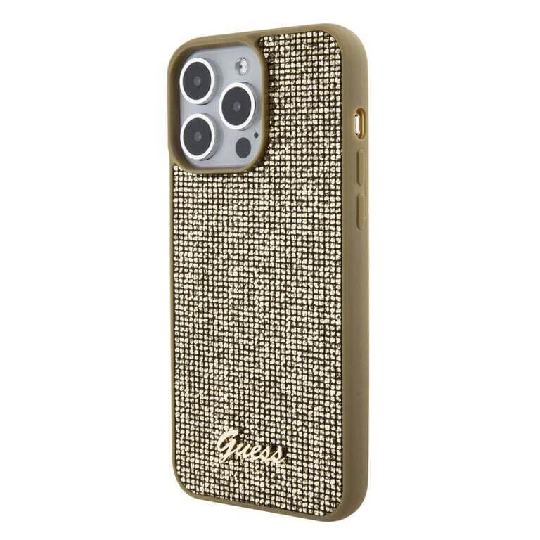 Guess iPhone 15 Pro Max Hardcase - Metalen script - Disco Goud