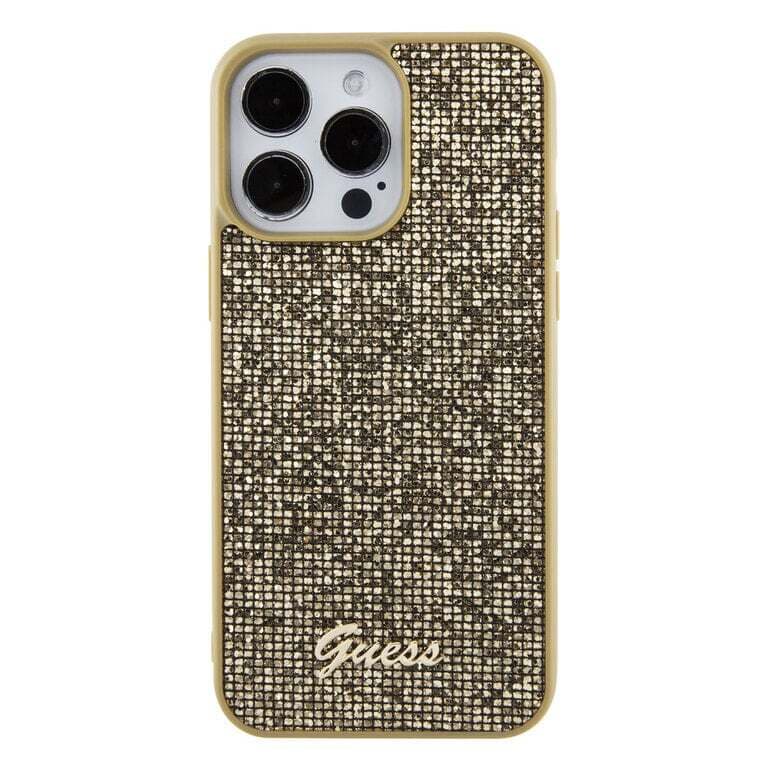 Guess iPhone 15 Pro Max Hardcase - Metalen script - Disco Goud