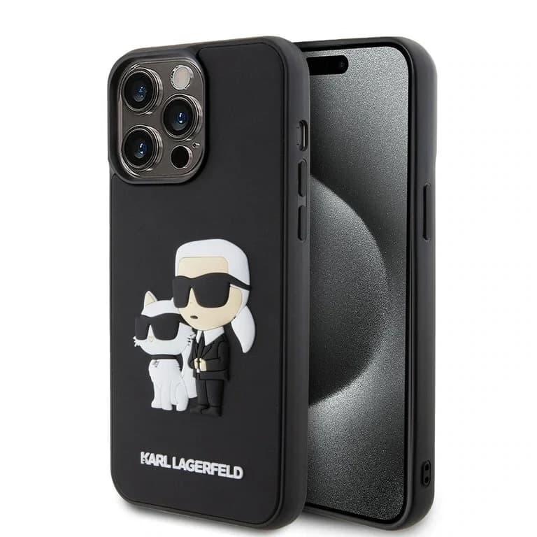 Karl Lagerfeld iPhone 15 Pro Max Hoesje | TPU Achtercover 3D Rubber NFT K&C Zwart