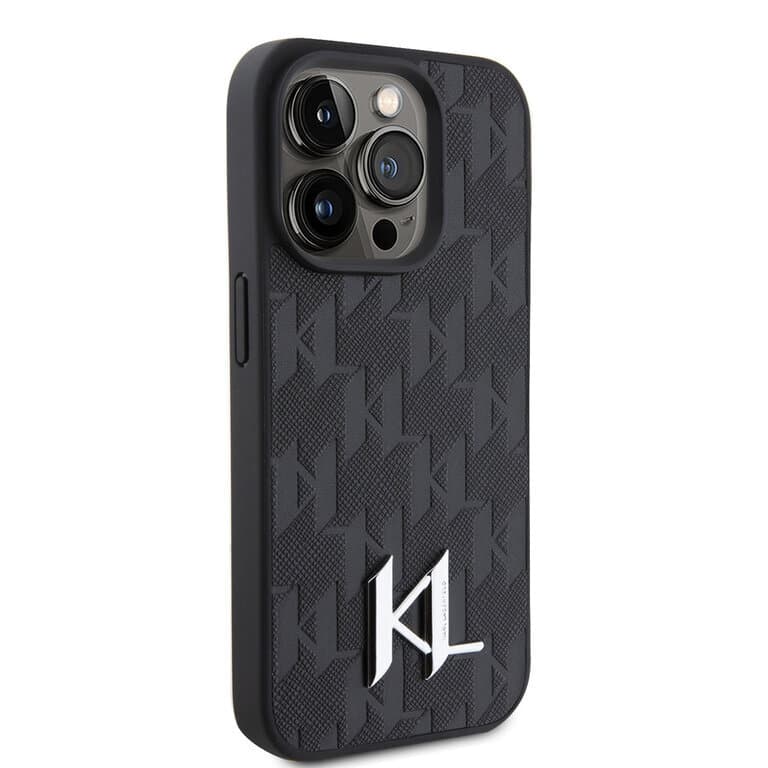 Karl Lagerfeld iPhone 15 Pro Max TPU Hardcase - Hot Stamp - KL Metal Logo - Monogram - Zwart