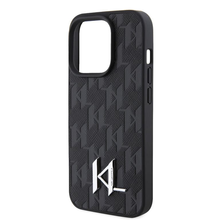 Karl Lagerfeld iPhone 15 Pro Max TPU Hardcase - Hot Stamp - KL Metal Logo - Monogram - Zwart